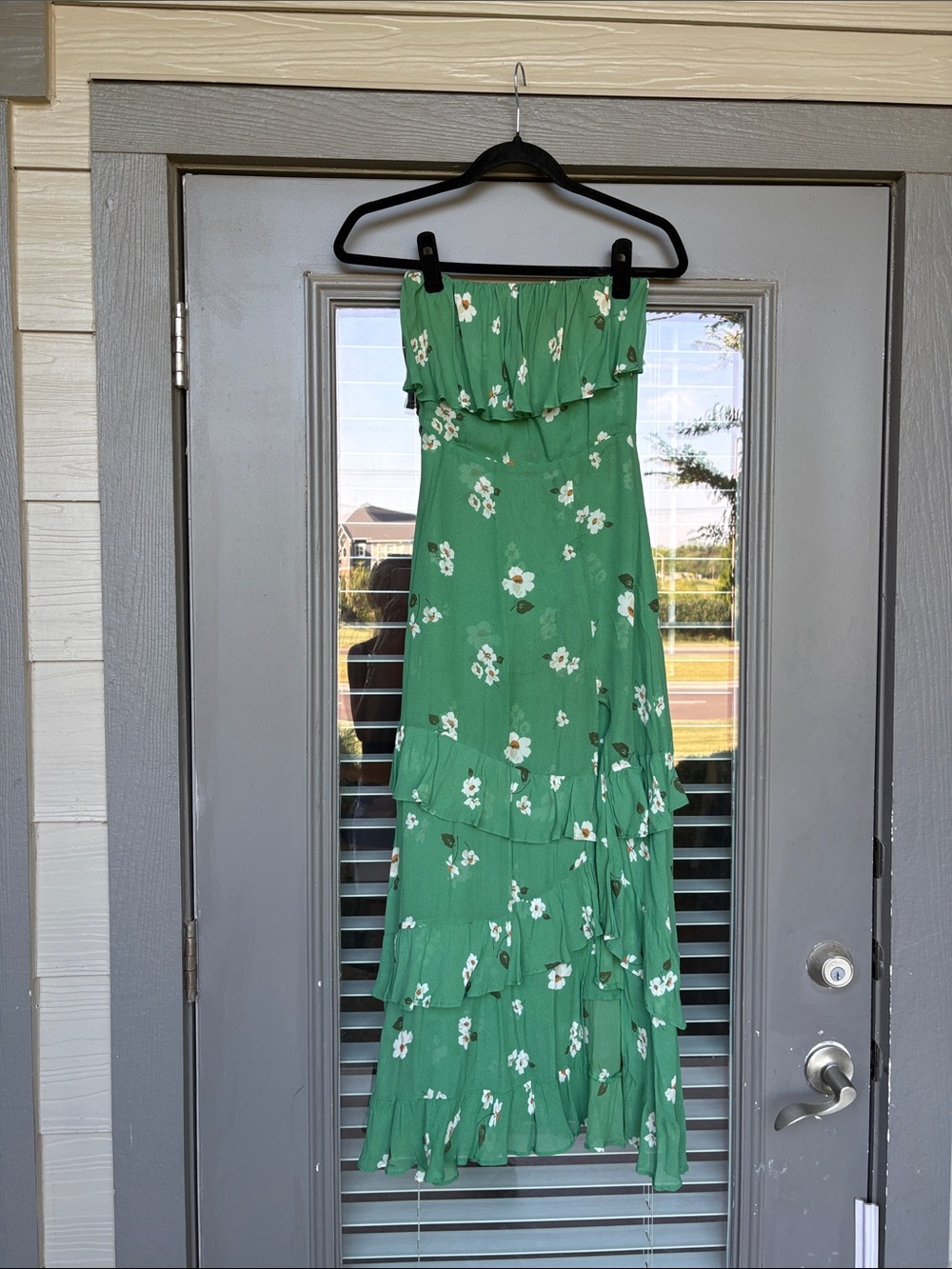 Reformation Indy Green Floral Strapless Midi Dress - Picture 3 of 12
